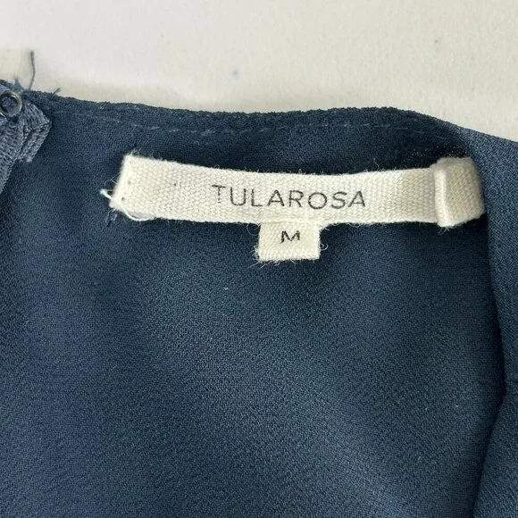 Tularosa Mini Dress Size M Navy Blue Lace Ruffle Trim Lined Elbow Sleeve Zip - Picture 5 of 14